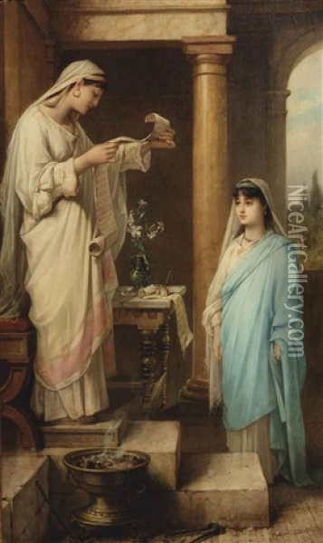 Inauguration Of A Vestal Virgin Oil Painting - Louis Hector Leroux
