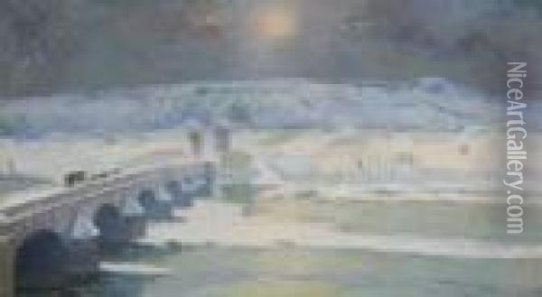 Le Pont Sur L'allier A Pont-du-chateau En Hiver Oil Painting - Albert Lebourg