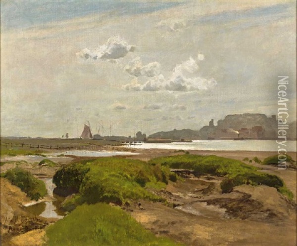 Flusslandschaft In Holland Im Morgendlichen Licht Oil Painting - Hermann Baisch