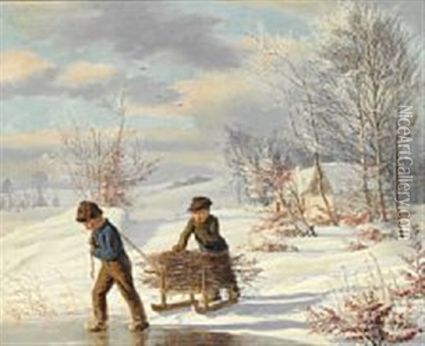 Winter Landscape Oil Painting - Gotfred Christian Rump