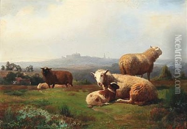 Landscape With Grazing Sheep Oil Painting - Henry Lot