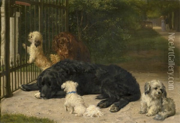 Hunde Mussen Drausen Bleiben Oil Painting - Otto Bache