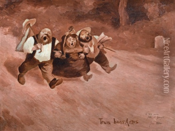 Les Trois Amis Oil Painting - Jean Veber
