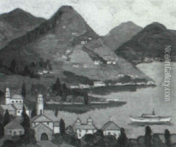 Lake Lugano, Swiss Alps Oil Painting - Fern Isabel Coppedge