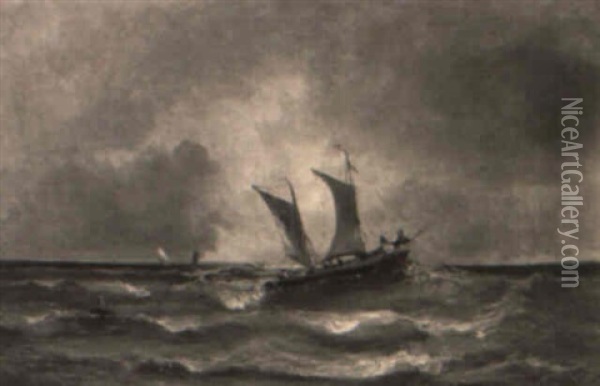 A Stormy Sea Oil Painting - Georges Jean Marie Haquette