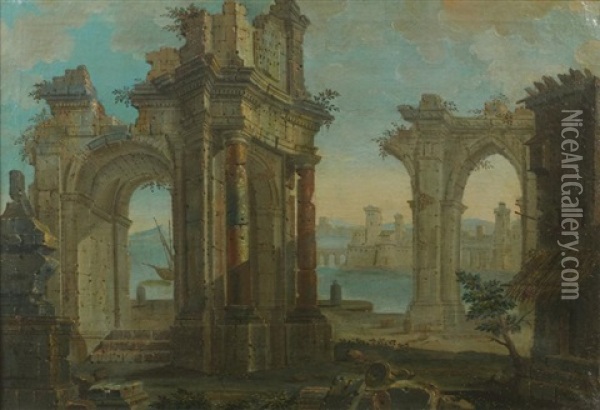 Ruines Antiques Pres De La Mer Oil Painting - Charles-Louis Clerisseau