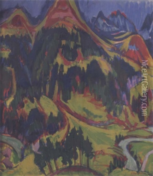 Grosse Berglandschaft (davoser Landschaft) Oil Painting - Albert Mueller