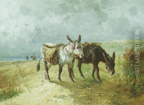Donkeys Near The Beach Oil Painting - Henry Schouten