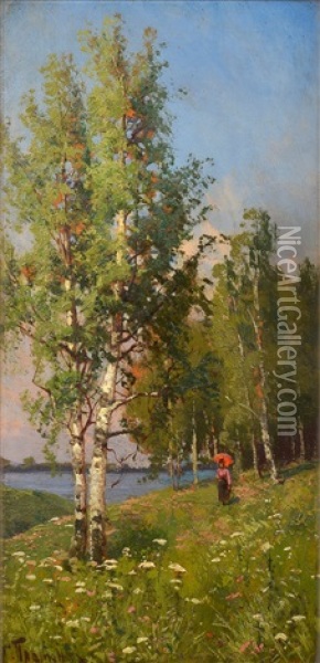 Summer Landscape Oil Painting - Semyon Sergeievich Platonov