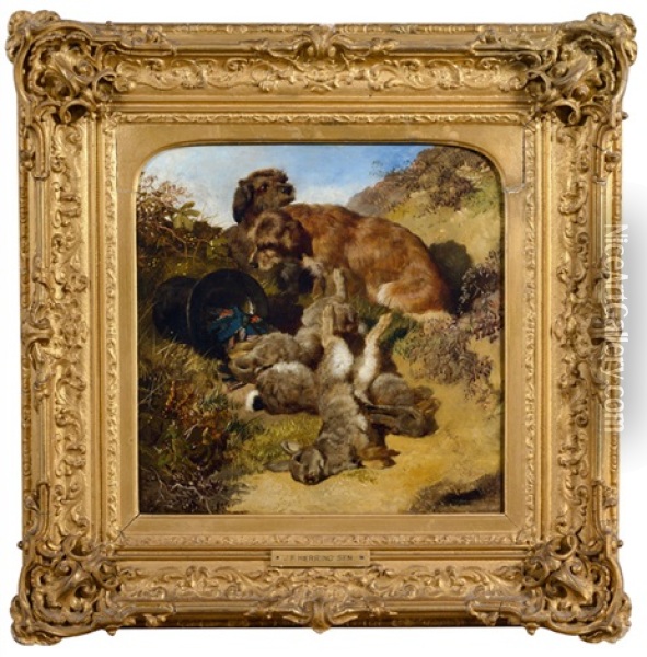 Jagdhunde Mit Erlegten Hasen Oil Painting - John Frederick Herring the Elder
