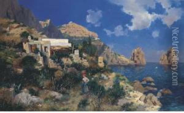 Scorcio Di Capri Con Popolana Oil Painting - Gustav Adolf Thamm