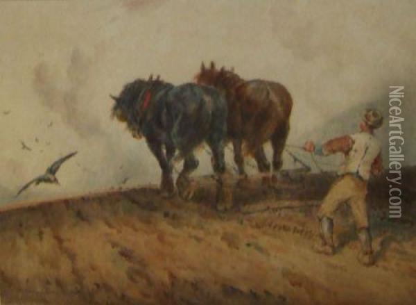 Ploughing In Olden Times Oil Painting - William Sidney Goodwin