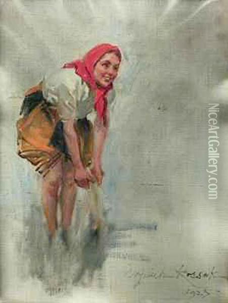 Dziewczyna W Czerwonej Chuscie Oil Painting - Wojciech Von Kossak