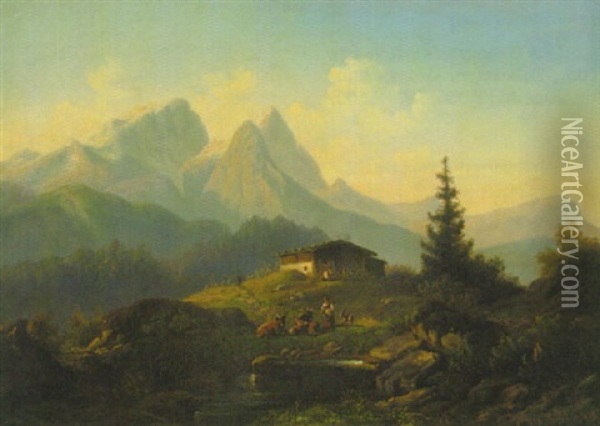 Alm Mit Blick Auf Die Zugspitze Oil Painting - Karl (Max) Spreewald Kruger
