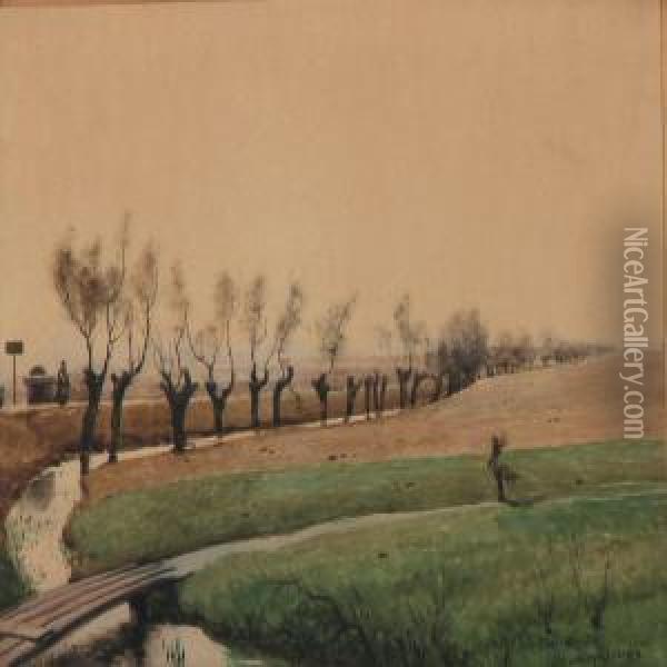 Automn Landscape At Ladegard Riverbank Oil Painting - Fritz Staehr-Olsen