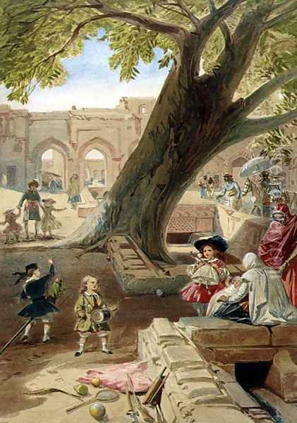 Peepul Tree in the Palace of Delhi, 1863 Oil Painting - William Simpson