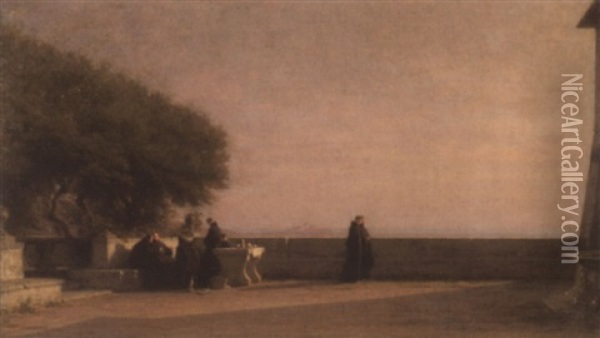 Monche Auf Einer Sudlichen Terrasse Oil Painting - Alfred van (Jacques) Muyden