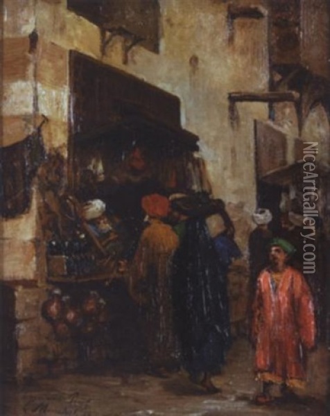 Rue Animee Dans La Bazar Oil Painting - Louis Claude Mouchot