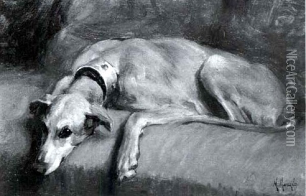 Study Of A Greyhound Oil Painting - Marcel E. Moisand