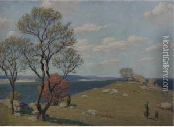 Springtime On A Knoll By The Sea Oil Painting - Andrew Thomas Schwartz