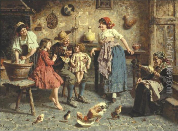 A Happy Family Oil Painting - Eugenio Zampighi