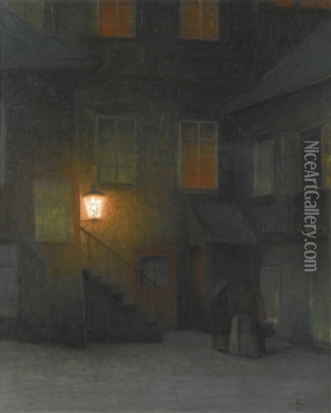 A Courtyard In Prague Old Town Oil Painting - Jacob Schikaneder