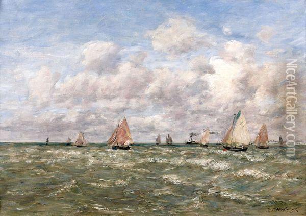 Sortie Des Barques Du Port De Trouville Oil Painting - Eugene Boudin
