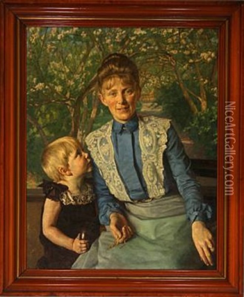 Portrait Of A Mother And Child Oil Painting - Johann Christopher Schlichtkrull