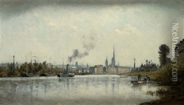 La Seine A Rouen Oil Painting - Stanislas Lepine