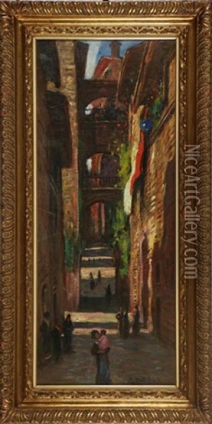 Vicolo Di Paese Oil Painting - Angelo dall' Oca Bianca