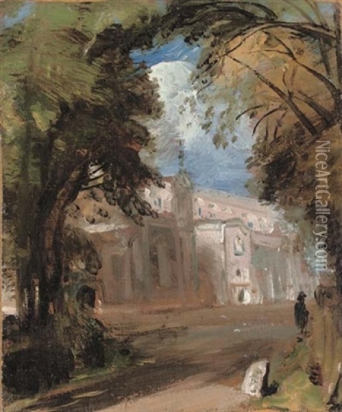 St. Mary's Church, East Bergholt (sketch) Oil Painting - John Constable