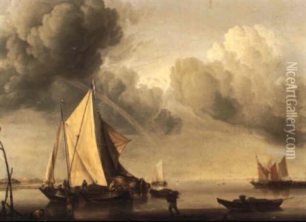 Shipping On An Estuary Oil Painting - Jan van Os