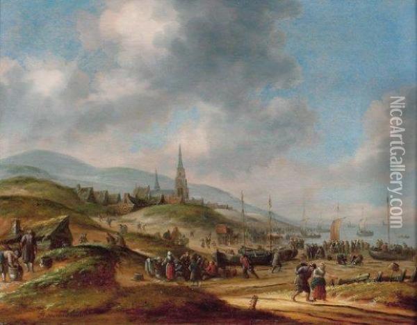 La Plage De Scheveningen Oil Painting - Thomas Heeremans