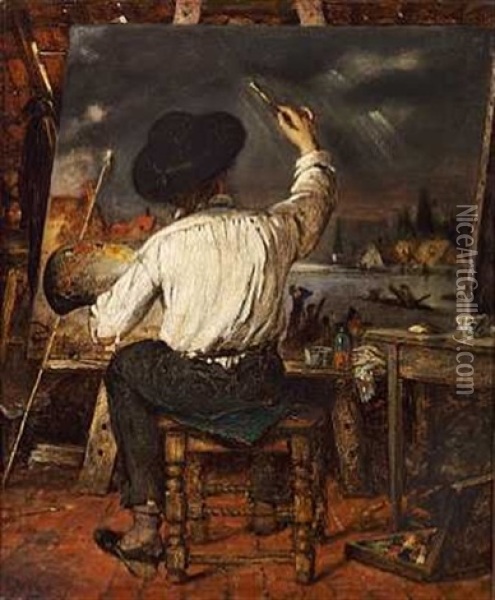 En Maler Ved Staffeliet Oil Painting - Eugene Joors