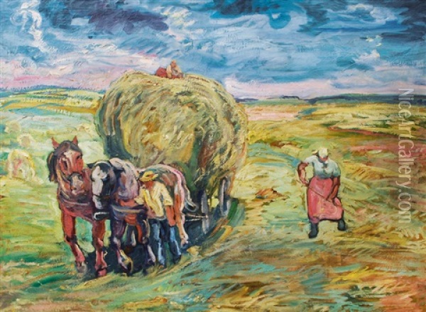 Hay Harvest Oil Painting - Heinrich Steinhagen