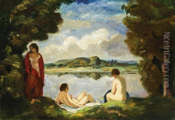 Furdozok Oil Painting - Bela Ivanyi Gruenwald