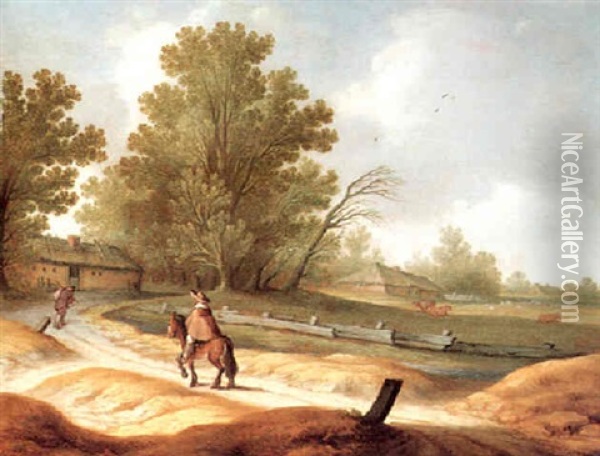 A Landscape With A Farmhouse And A Horseman Oil Painting - Pieter de Neyn