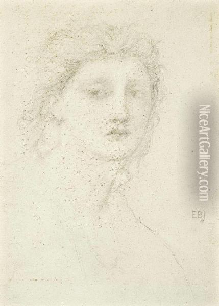 Female Head Study Oil Painting - Sir Edward Coley Burne-Jones