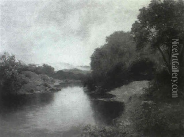 River Landscape Oil Painting - John Wallace
