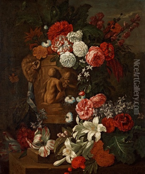 Still Life With Flowers Oil Painting - Pieter Casteels III