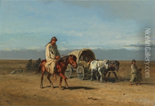 Travelling Gypsies Oil Painting - August Xaver Carl von Pettenkofen