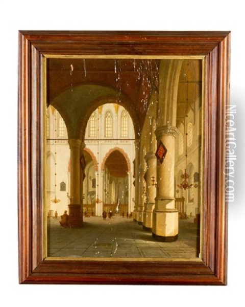 Church Interior With Standing And Praying People Oil Painting - Emanuel de Witte