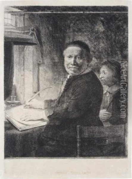 Lieven Willemsz. Van Coppenol, 
Writing-master: The Smaller Plate (b., Holl.282; H.269; Bb.58-l) Oil Painting - Rembrandt Van Rijn
