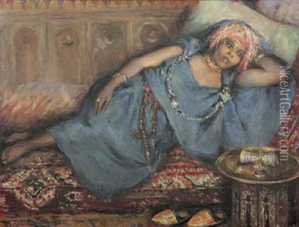 Femme Marocaine Allongee Oil Painting - Felipe Barantes Abascal