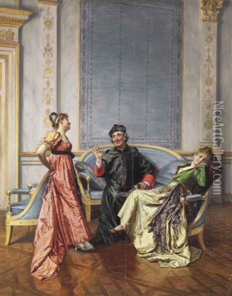 Entertaining The Cardinal Oil Painting - Francois Brunery