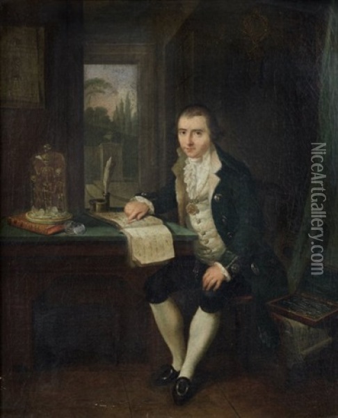 Portrait D'un Chirurgien Consultant Le Journal De Son Confrere Pieter Paolo Maggi Oil Painting - Giovanni Battista Dell'Era