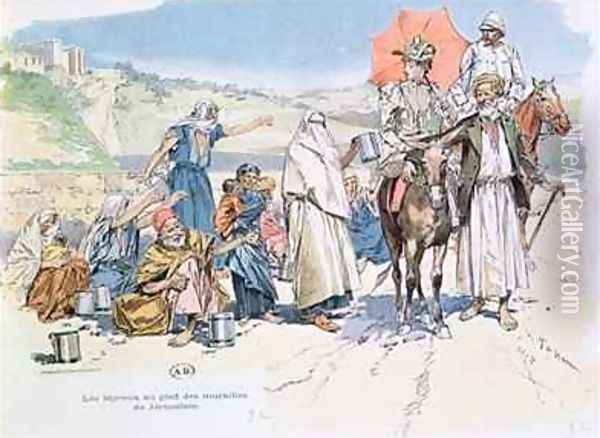 Lepers outside the walls of Jerusalem Oil Painting - T. de Haener