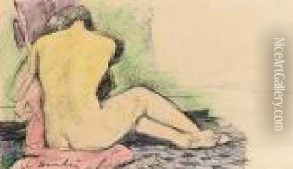 Female Nude Seen From Behind Oil Painting - George Leslie Hunter
