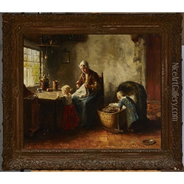 Industrious Mother Oil Painting - Bernard de Hoog