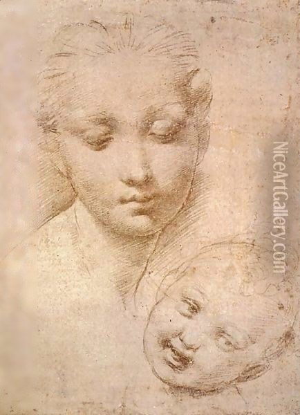Study of Heads, Mother and Child Oil Painting - Raphael